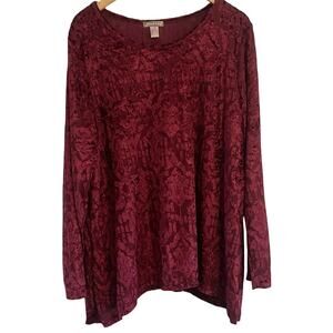 White Stag Velvet Burnout Top Women's XL 16-18 Maroon Witchy Shark bite Hem